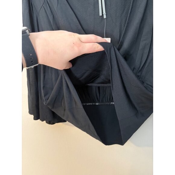 NEW Anthropologie Flutter-Sleeve Draped V-Neck Blouse Top Black Large Faux Wrap - Picture 6 of 12